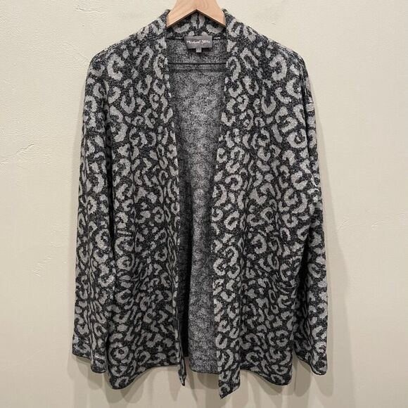 Michael Stars Classic Leopard Print Cardigan Sweater - Size: Large - Picture 1 of 8